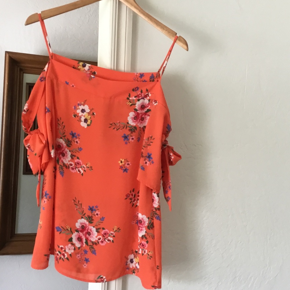 Vine & Love Orange Floral Cold-Shoulder Spaghetti Strap Top
